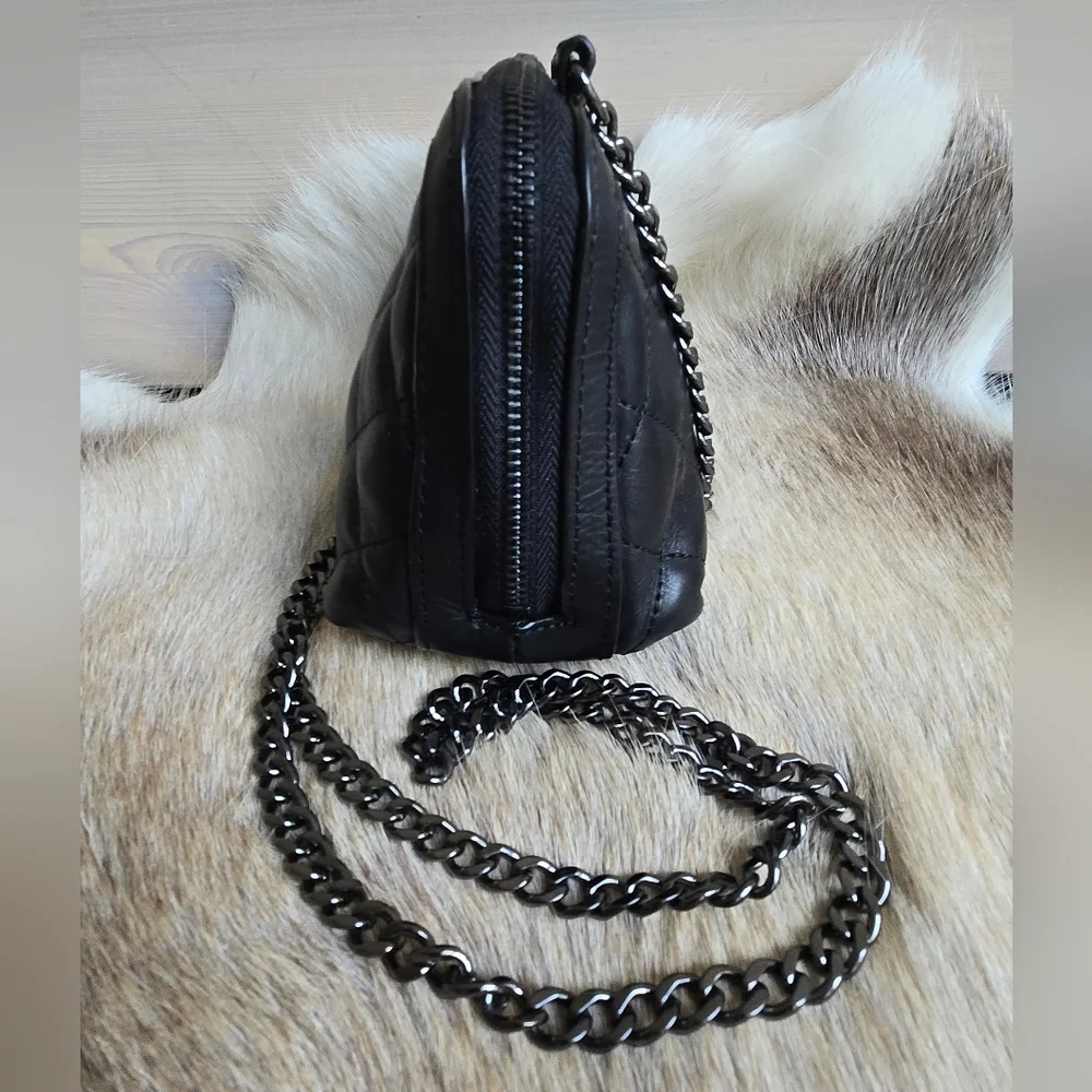 Rare!! MZ Wallace Black Leather Emily Crossbody with Blue Interior - Picture 7 of 12